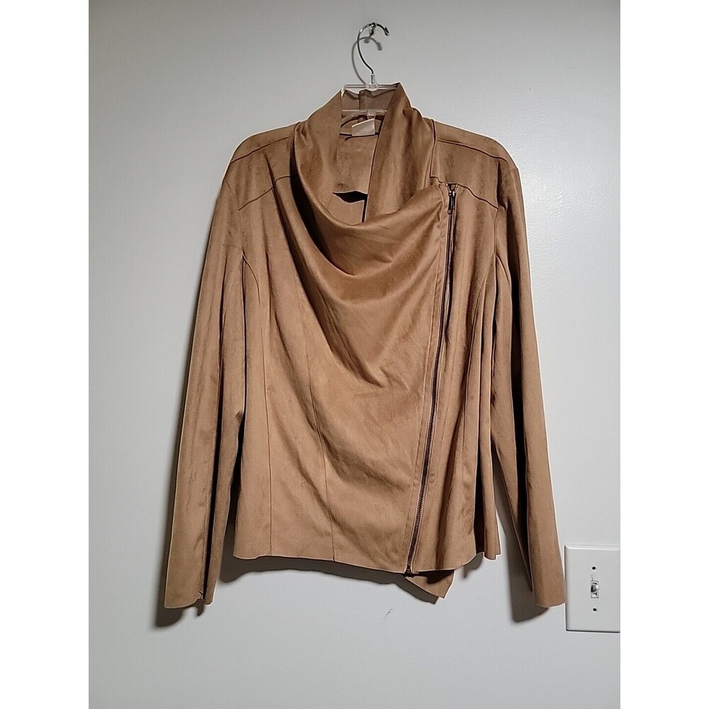 Mote Faux Suede Lazer Cut Khaki Moto Style Light Women's Size XL Jacket Brown